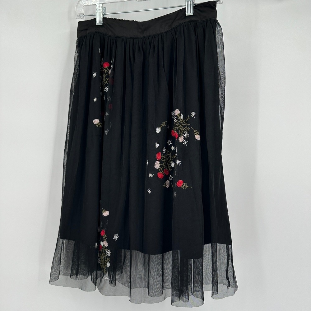 Womens Whimsigoth Floral Mesh Midi Skirt Size M Embroidered Whimsical Romantic